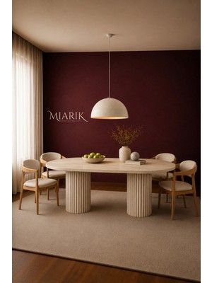 Miarik Design Albert-Traverten Mermer 2 Sütun Ayaklı Yemek Masası
