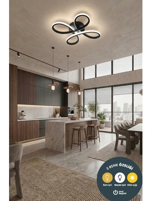 UltraMint Şık Siyah 4’lü LED Plafonyer Avize, Salon, Mutfak ve Çocuk Odası Için