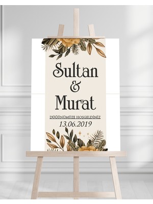 Artrise Dekorasyon Söz Nişan Düğün Için 50X70 Karşılama Panosu - Sonbahar Çiçek ve Yaprak Tasarımlı 003