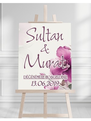 Artrise Dekorasyon Söz Nişan Düğün Için 50X70 Karşılama Panosu - Renkli Çiçek Tasarımlı 011