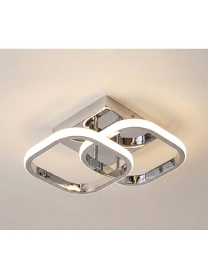 UltraMint Krom Çift Kare LED Avize, Çok Renkli, Salon, Mutfak, Antre ve Çocuk Odası Için
