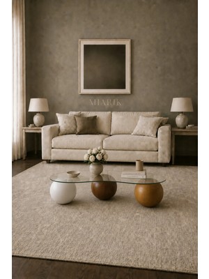 Miarik Design Ahşap Top Ayaklı Camlı Orta Sehpa