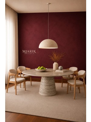 Miarik Design Silver Gumus Gri Traverten Hunili Mermer Yemek Masası Oval