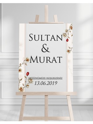 Artrise Dekorasyon Söz Nişan Düğün Için 50X70 Karşılama Panosu - Renkli Çiçek Desenli 02