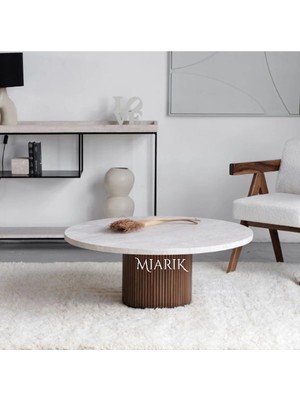 Miarik Design Dekoratif Ahşap ve Traverten Orta Sehpa
