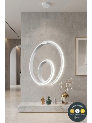 UltraMint Modern Beyaz Çember LED Sarkıt Avize, Salon, Hol ve Koridor Dekoru