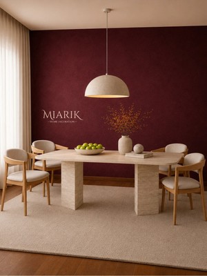 Miarik Design Lyon Traverten Yemek Masası - Köşe Yuvarlak Kesim, Traverten Prizma Ayak