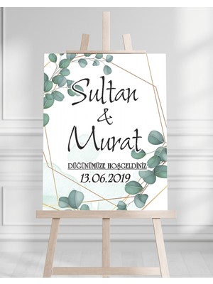 Artrise Dekorasyon Söz Nişan Düğün Için 50X70 Karşılama Panosu - Yeşil Yaprak Tasarımlı 001