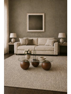 Miarik Design Ahşap Top Ayaklı Camlı Orta Sehpa