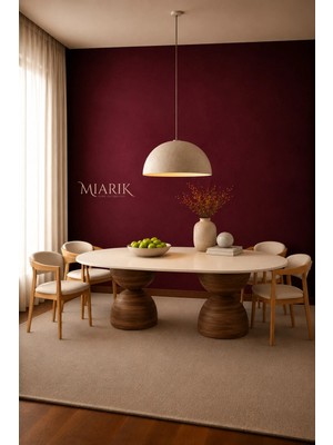 Miarik Design Bogum- Ahşap Ayak Traverten Mermer Yemek Masası