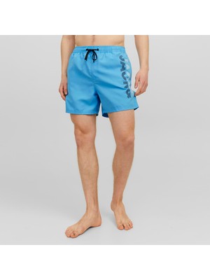 Jack & Jones Erkek Logo Baskili Regular Fit Deniz Sortu - Aruba