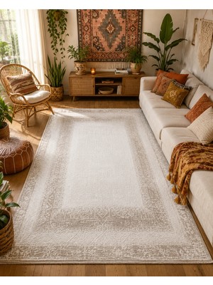Hoom Rugs Sembol 2904 Bej Akrilik Dayanıklı Makine Halısı