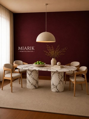 Miarik Design Menekse Alberto Ayaklı Traverten Mermer Yemek Masası