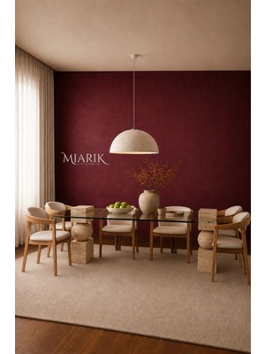 Miarik Design Traverten Tas Devri Ayakli  Cam Tablali Yemek Calisma Masası