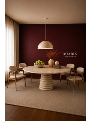 Miarik Design Tek Ayak Grant Traverten Mermer Yemek Masası