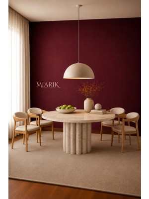 Miarik Design Diana-Traverten Mermer Tek Papatya Ayak Yemek Masası
