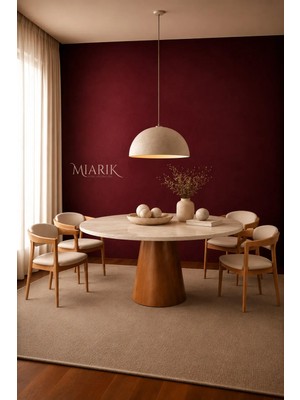 Miarik Design Tirta- Ahşap Ayak Traverten Mermer Yemek Masası