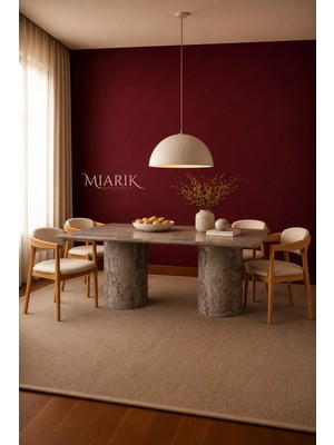 Miarik Design Sutunba-Silver Traverten Mermer Yemek Masası