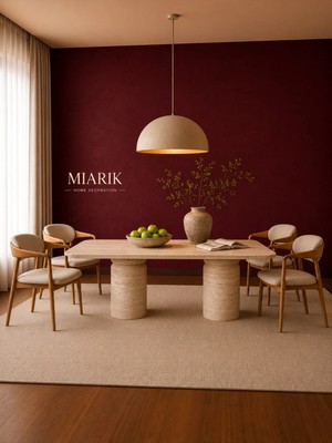 Miarik Design Cayman Traverten Yemek Masası - Dikdörtgen Kesim, Amfora Traverten Ayak