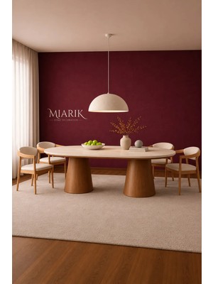 Miarik Design Kana - Ahsap Ayakli Traverten Yemek Masasi