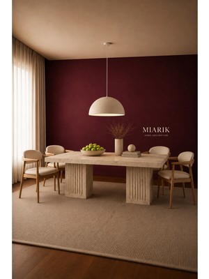 Miarik Design Artodusso 2 Sütunlu Ayaklı Traverten Mermer Yemek Masası
