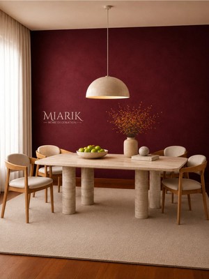 Miarik Design Roma Traverten Yemek Masası - Dikdörtgen Kesim, Traverten Silindir Ayak