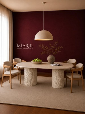 Miarik Design Patlo Traverten Mermer Yemek Masası