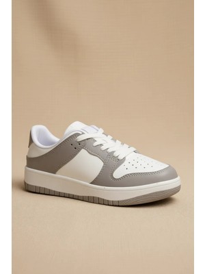 Liger Unisex Spor Sneaker Ayakkabı Beyaz - Gri Kadınlar İçin Hafızalı Taban ve Suni Deri Malzeme