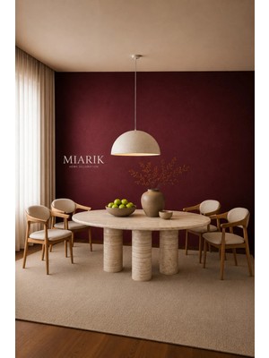 Miarik Design Yuvarlak Harison 3 Silindir Ayak Traverten Mermer Yemek Masası