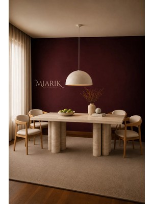 Miarik Design Gretal- Traverten Mermer 6 Silindir Ayaklı Yemek Masası