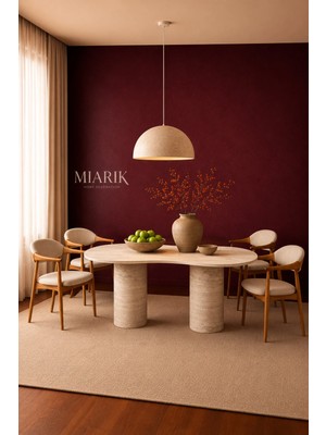 Miarik Design 2 Silindir Ayak Traverten Mermer Yemek Masası