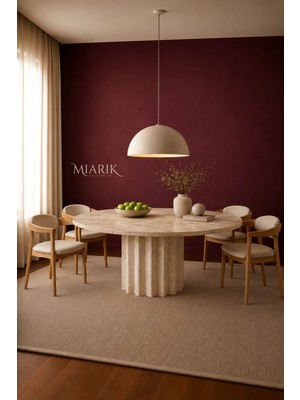 Miarik Design Patricia-Traverten Mermer Tek Papatya Ayak Yemek Masası