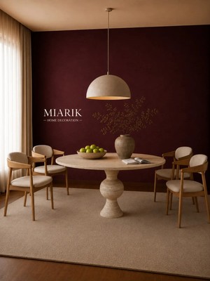 Miarik Design Defne Yuvarlak Traverten Yemek Masası - Traverten Kum Saati Ayak