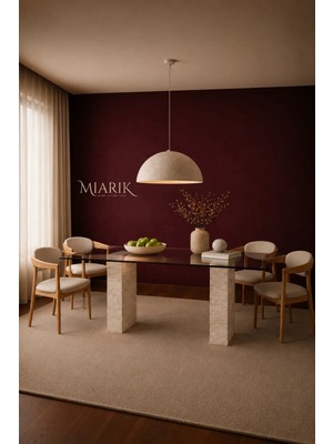 Miarik Design Sahra-Traverten Mermer 2 Kare Sütun Ayaklı Yemek Masası