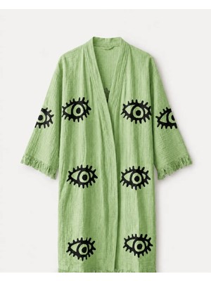 Orbit Müslin Kimono Bornoz, Saçaklı Plaj Elbisesi, Yazlık Sabahlık, Hafif Kurulanma Örtüsü, Spa Hamam Havuz ve Tatil Kullanımı