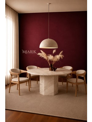 Miarik Design Xia - Traverten Mermer Yuvarlak Altıgen Ayak Yemek Masası