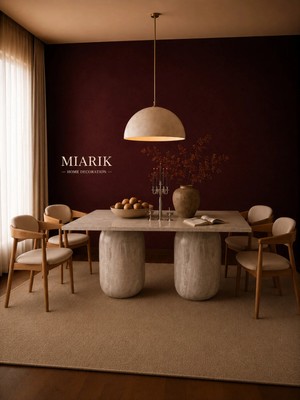 Miarik Design Silver Gumus Gri Traverten Mermer Yemek Masası