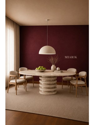 Miarik Design Tek Ayak Taraso Traverten Mermer Yemek Masası