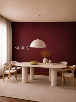 Miarik Design Lion-Traverten Mermer Asimetrik Tabla 4 Ayaklı Yemek Masası