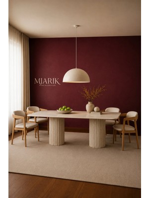Miarik Design Albertdikdort-Traverten Mermer 2 Sütun Ayaklı Yemek Masası