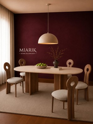 Miarik Design Asabo Ahsap Ayaklı Traverten Mermer Yemek Masası