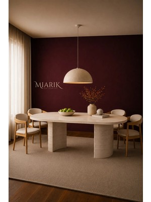 Miarik Design Aurora-Traverten Mermer Yarım Ay Ayaklı Yemek Masası
