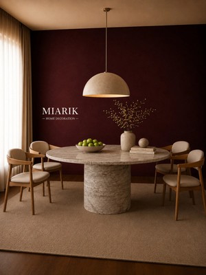Miarik Design Silver Gumus Gri Traverten Mermer Yemek Masası Oval