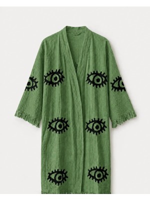 Orbit Müslin Kimono Bornoz, Saçaklı Plaj Elbisesi, Yazlık Sabahlık, Hafif Kurulanma Örtüsü, Spa Hamam Havuz ve Tatil Kullanımı