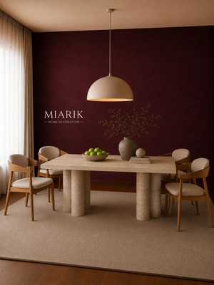 Miarik Design Hamlet Traverten Yemek Masası - Dikdörtgen Kesim, Traverten Küme Ayak