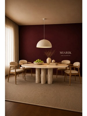 Miarik Design Lin 2 Sütunlu Ayaklı Traverten Mermer Yemek Masası