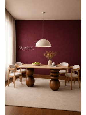 Miarik Design Bogdum - Traverten Yemek Masasi Ahşap Bogum Ayak Traverten Tabla Mermer Yemek Masası