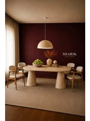 Miarik Design Yuvarlak Huni Ayak Traverten Mermer Yemek Masası