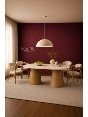 Miarik Design Traverten Ahsap Gamsa Mermer Yemek Masası