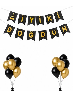 Borapack Iyiki Doğdun Banner Siyah Altın Yazı
